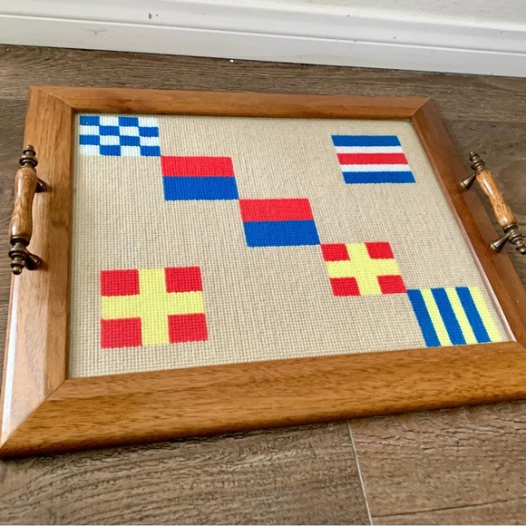 Vintage Decorative Wood Tray With  Embroidery Insert 14/17 Inch - Picture 4 of 13